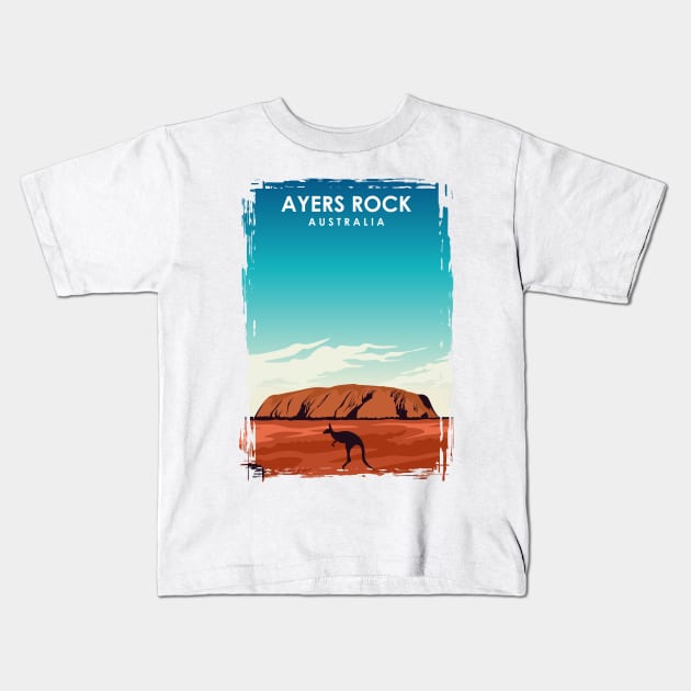 Ayers Rock Uluru Australia Travel Poster Kids T-Shirt by jornvanhezik